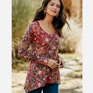 🍁Soft Surroundings Soft Brown Rust Floral Hi
Low Hem Knit Long Sleeve Sweater L